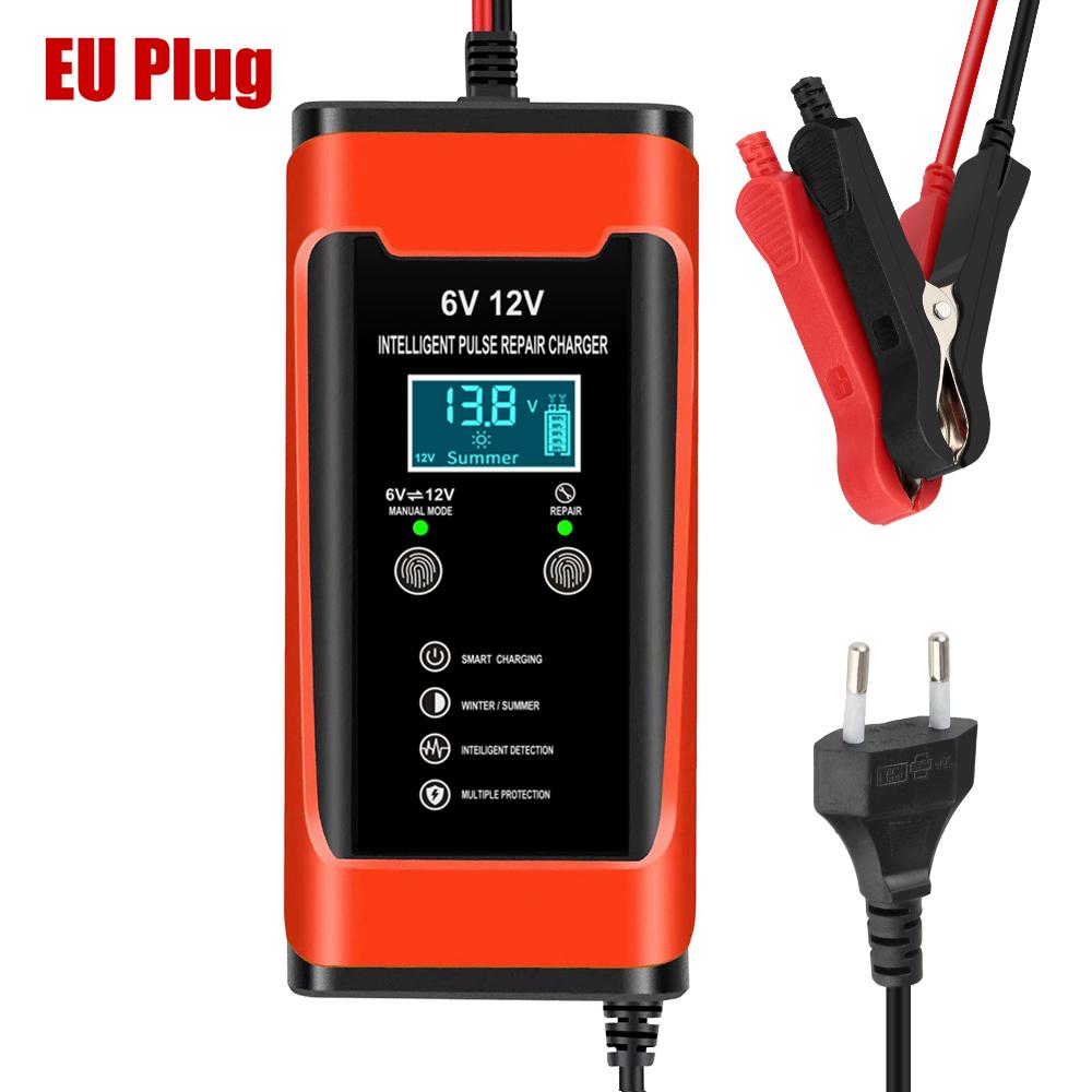 Pulse Repair LCD Display Auto Motorcycle Car Battery Charger Smart Fast Charge Cycle GEL Lead-Acid Charger 6V 12V 6A