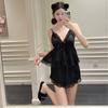 Sexy Pajamas Women's Summer French Girl Lace-up Shorts Two-piece Set Ice Silk Pure Desire Temptation Suspender Thin Set