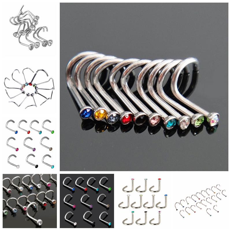 10 bucăți din oțel inoxidabil piercing pentru corp bijuterii nas os gem stud șurub inel