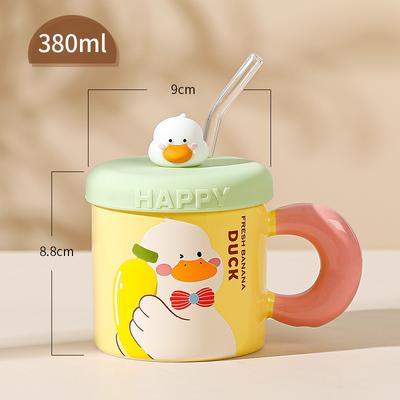 Tazza in Ceramica Personalizzata Semplice a Cartoni Animati Tazza di Nicchia Carina con Coperchio Tazza da Acqua con Cannuccia Tazza per Coppia Regalo per l'Apertura