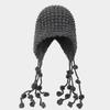 Gorro de Invierno Rojo Tejido a Mano para Mujer - Gorro con Borla para Protección de Orejas, Regalo de Navidad, Gorra de Viaje Holgada de Moda con Cuerda