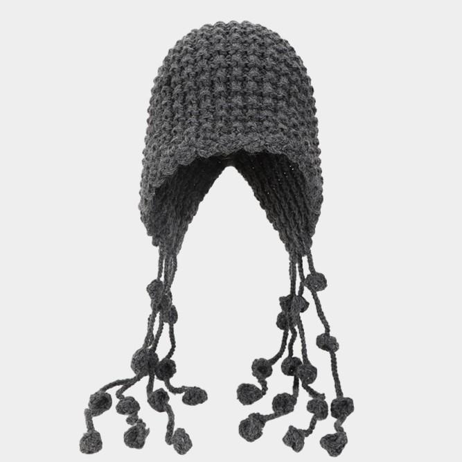 Gorro de Invierno Rojo Tejido a Mano para Mujer - Gorro con Borla para Protección de Orejas, Regalo de Navidad, Gorra de Viaje Holgada de Moda con Cuerda