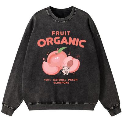 Fruit Organic Peach Women'S Vintage Washed Cotton Sweatshirt Oversize Pullover Thin Style Casual Hoodies Loose