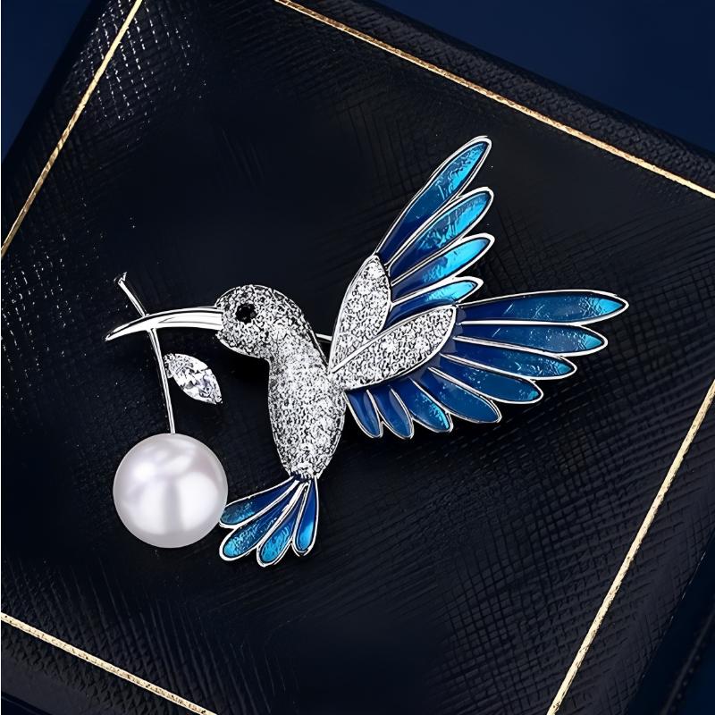 Blue Hummingbird High-end Women's Luxurious Temperament, Exquisite and High-end Sense Brooch