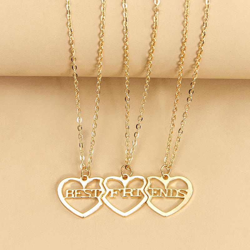 3 PCS BEST FRIENDS Heart Matching Necklace Set Gold Color BFF Necklaces Friendship Jewelry Gifts