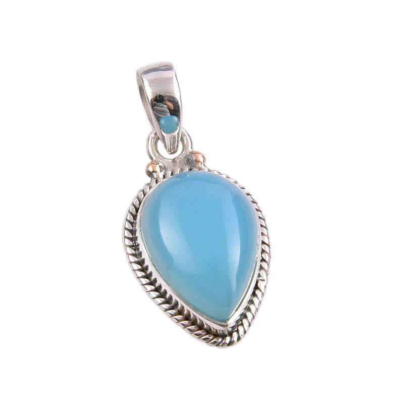 Natural Aqua Chalcedony Gemstone Handmade 925 Solid Silver Pendant 1.50" E7f07