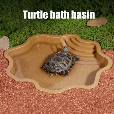 Reptile Bathing Pool Large Tortoise Feeding Dish Water Bowl with Ramp Aquarium Ornament