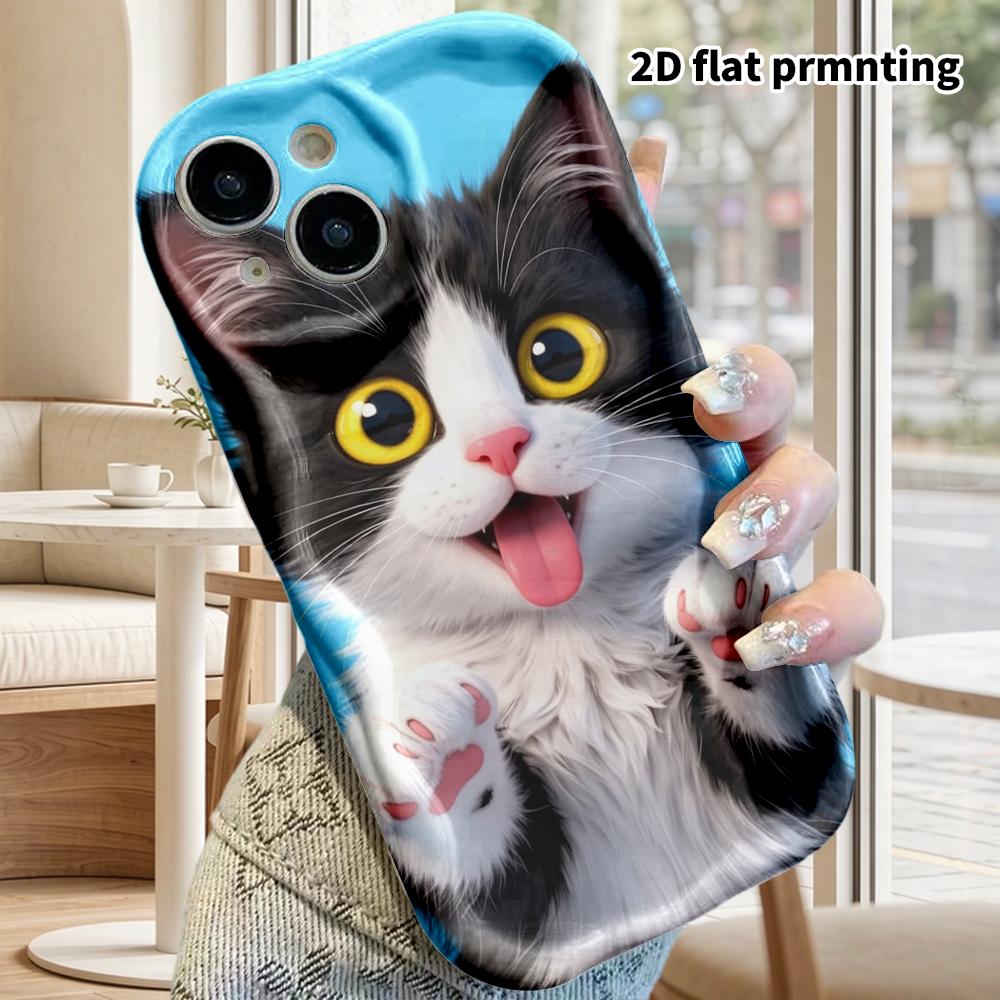 Phone Case: 2D Flat Design Suitable for iPhone 18 17 16 15 14 13 Pro Film Protective Case, Couple Style, Black and White Cow Cat, Christmas and Hallow