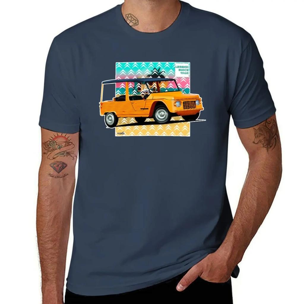 Oversized White Short-Sleeve T-Shirt Featuring Classic Citroën Mehari Retro Car Graphic Print For Car & Vintage Lovers