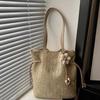Sweet Straw Woven Tote Bag Large Capacity Magnetic Buckle Commuting Shoulder Bag Lightweight Solid Color