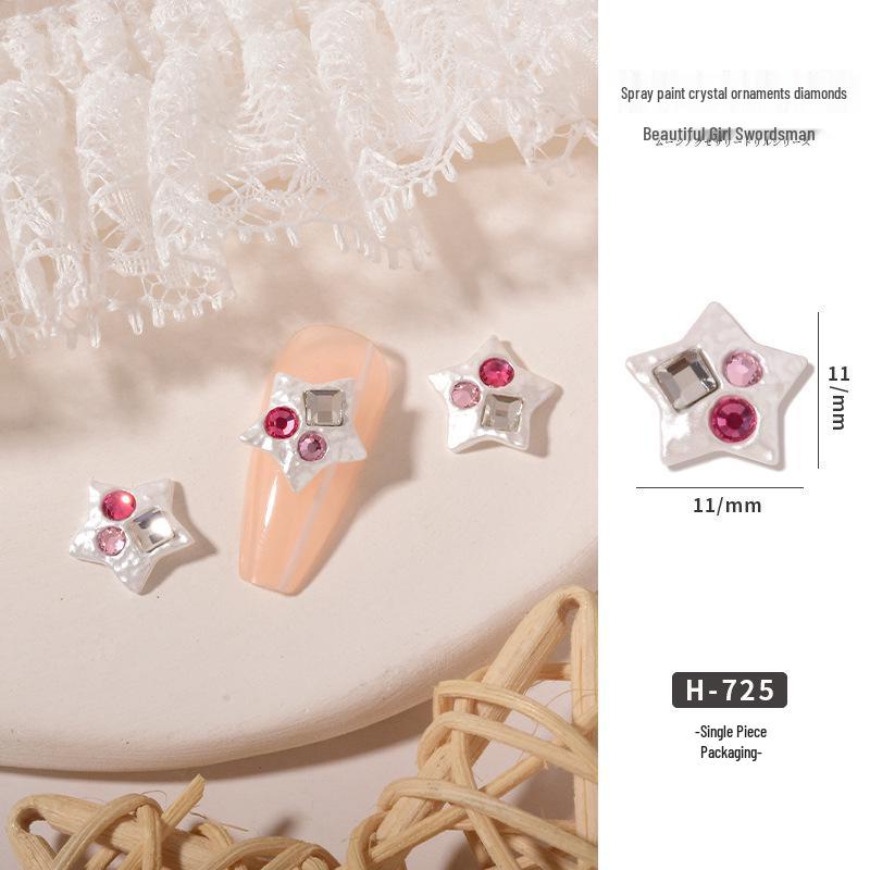 Internet Celebrity Nail Art: Pearl White Crystal Heart Rhinestone Star Spray Paint Alloy Decorations