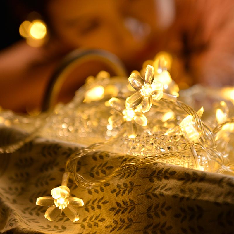 Outdoor Cherry Blossom Solar LED String Lights - Colorful Flower Decorations for Wedding and Festival