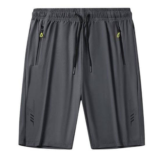 

Men Sport Shorts Elastic Waist Drawstring Zipper Pocket Breathable Quick Dry Fitness Loose Ice Silk Plus Size Summer Shorts Male Clothing 4XL сірий