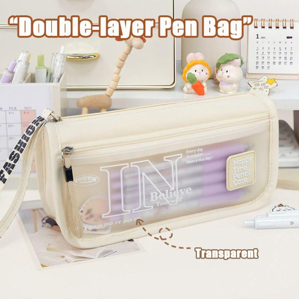 

Transparent Pen Bag Large Capacity Pen Box High Aesthetic Stationery Organizer Student зелений