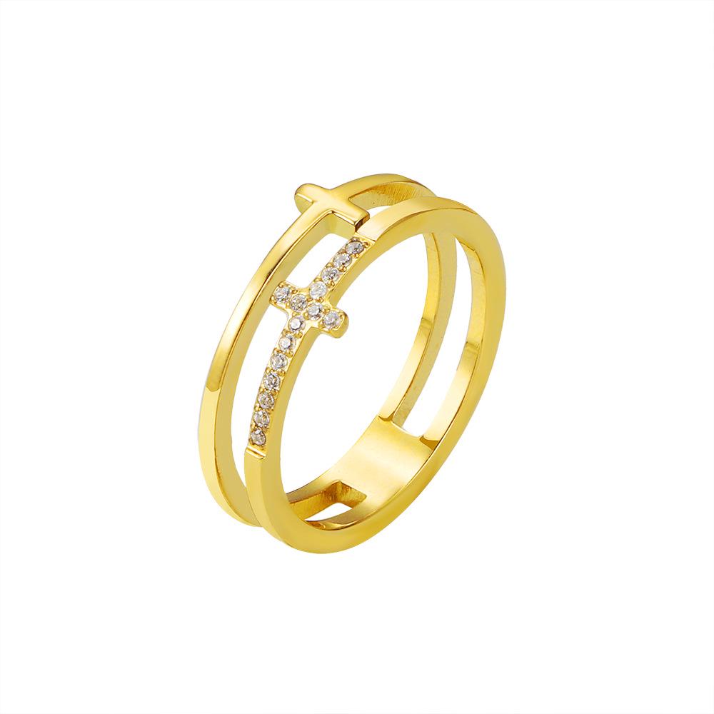 Double-Layer Cross Diamond Ring - Titanium Steel Minimalist Jewelry for Men and Women, Japan & South Korea Inspired