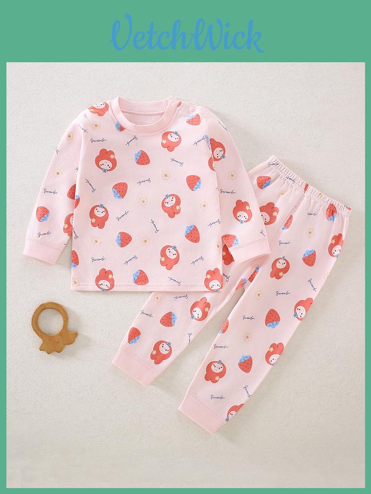 Baby Cotton Sleepwear Set With Shoulder Buttons Nonslip Comfortable Indoor Wear