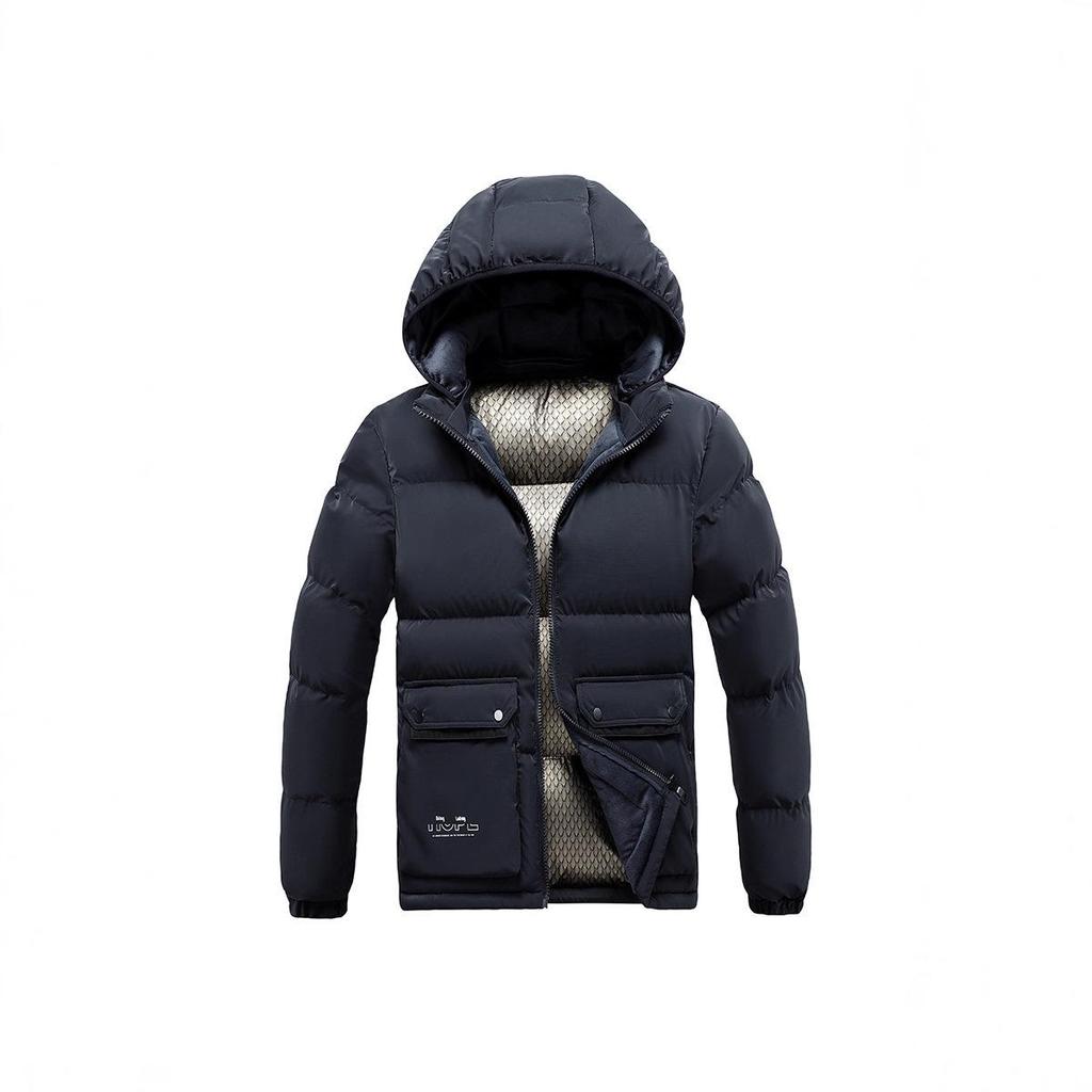 2025 Men's Winter Slim Fit Cotton Jacket with Removable Hood, Korean Style, Ribbed Trendy Design