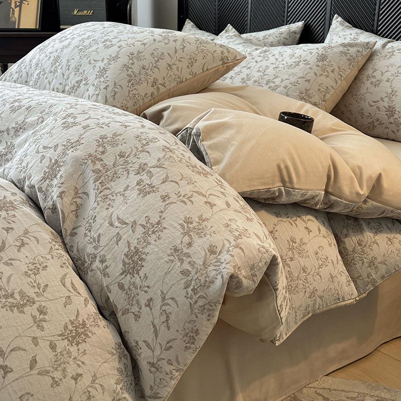 Extra dicke Jacquard-Flanell-Bettwäsche – 100 % Baumwolle, Herbst/Winter, inklusive Bettbezug, Spannbettlaken und Bettlaken