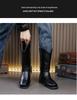 Bottes western en cuir pour homme, mi-mollet, automne, à brides croisées, bout carré, grande taille, chaussures décontractées montantes
