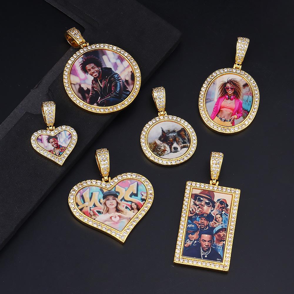 Personalized Customized Heart Photo Pendant For Women Tow Size Ice Out Gold Color Hip Hop Rock Fashion Jewelry Dropshipping