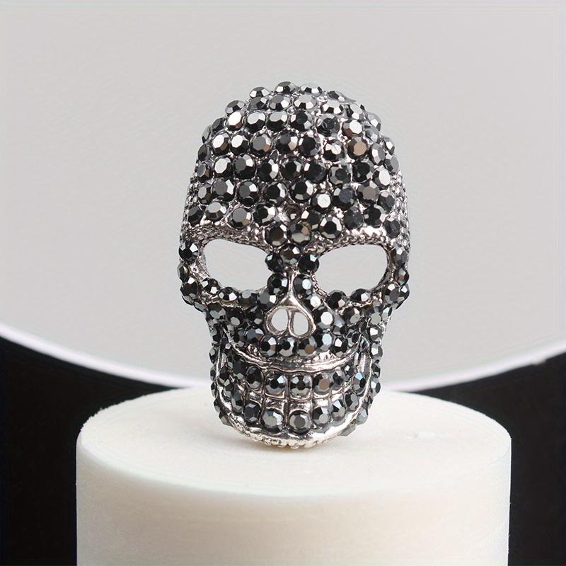 

Black Rhinestone Skull Brooch, Gothic Punk Statement Pin for Halloween & Daily Wear