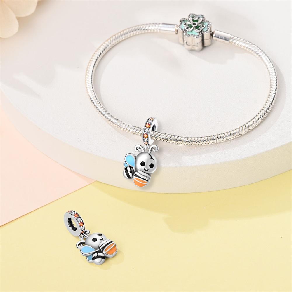 Creative Copper Metal Colorful Cute Bee Charm Bead Component Compatible With Bracelet High Quality Fine Jewelry Women's Outing Trendy Fashion High