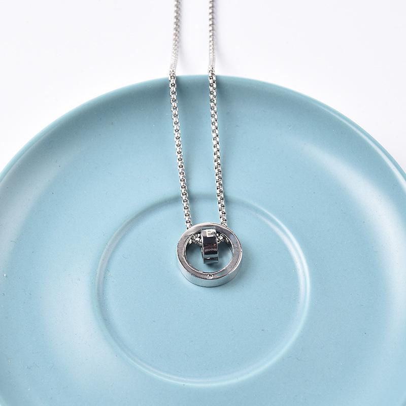 Simple Titanium Steel Jewelry Love Double-Ring Couple Necklace Personalized Hip-Hop Double-Ring Men'S And Women'S Pendant Pendant