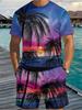 Men's 2 Piece Set Hawaiian Palm Tree Print Men's T-Shirt Shorts Set Casual Men's Short Sleeve Top Outdoor Beach Men's Short