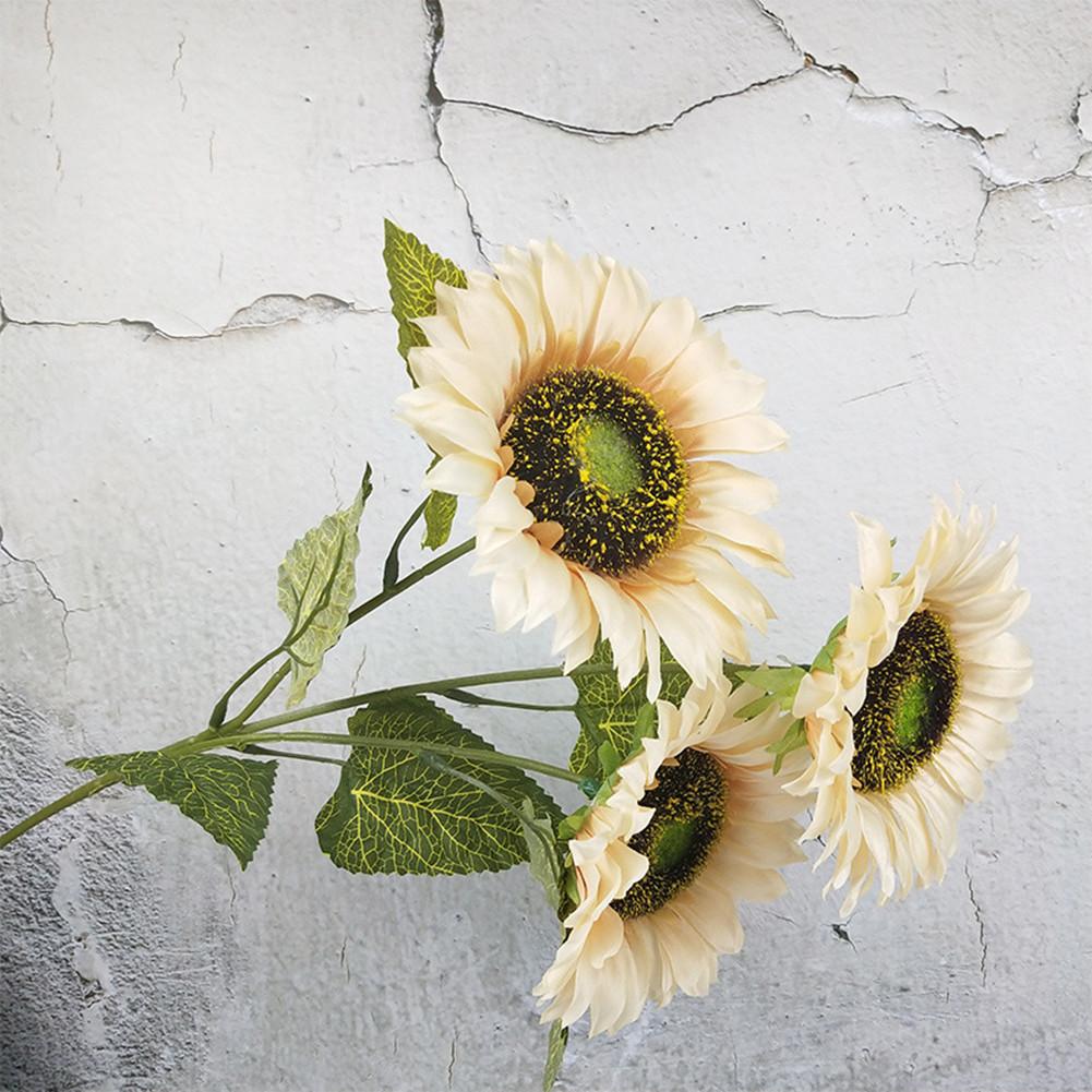 

3 Heads Sunflower Artificial Flowers Bouquet Home Wedding Decor DIY Crafts white63cm