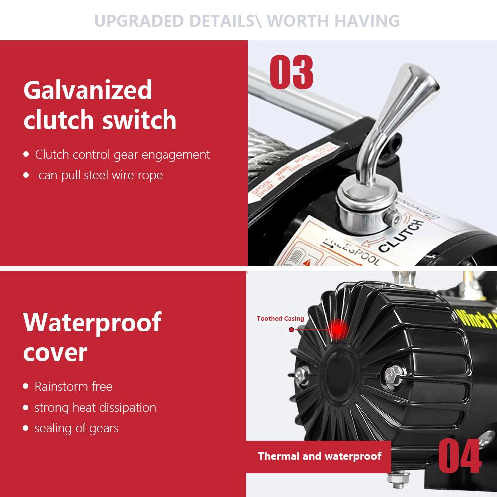 Elektrický naviják Naviják do auta 12V/24V Vodotěsný Jeřáb Terénní Automobilová Autopomoc Elektrický Kladkostroj Naviják Extractor