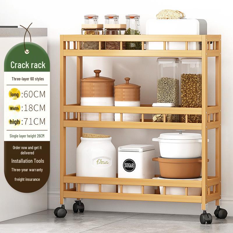 Movable Narrow Kitchen Storage Rack: Multi-Layer, Floor-Standing, Multi-Functional Organizer for Seasonings and Daily Essentials