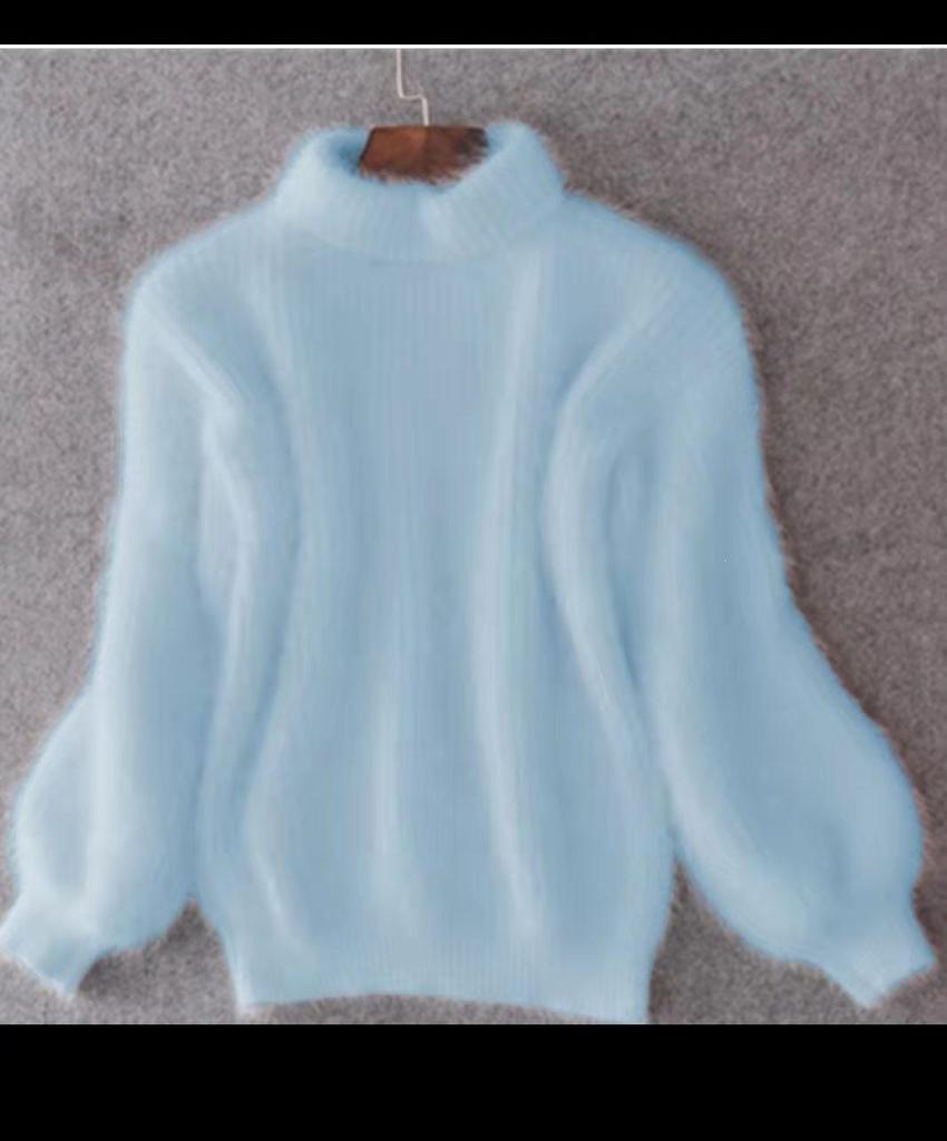 2026 Korean Lantern Sleeve Faux Mink Velvet Loose Knit Pullover Sweater for Women