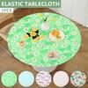 Elastic Round Table Cloth Fitted Flannel Backed Vinyl Tablecloth Waterproof Wipeable Dining Table Covers For Camping