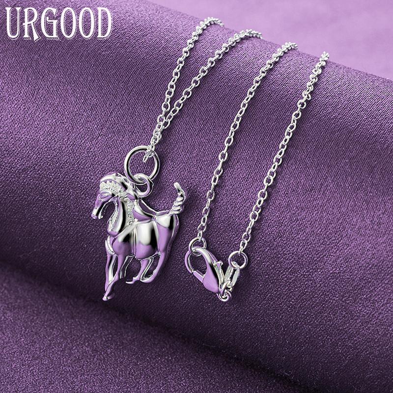 

925 чистое серебро гладкая лошадь кулон ожерелье свадебные модные украшения 45cm