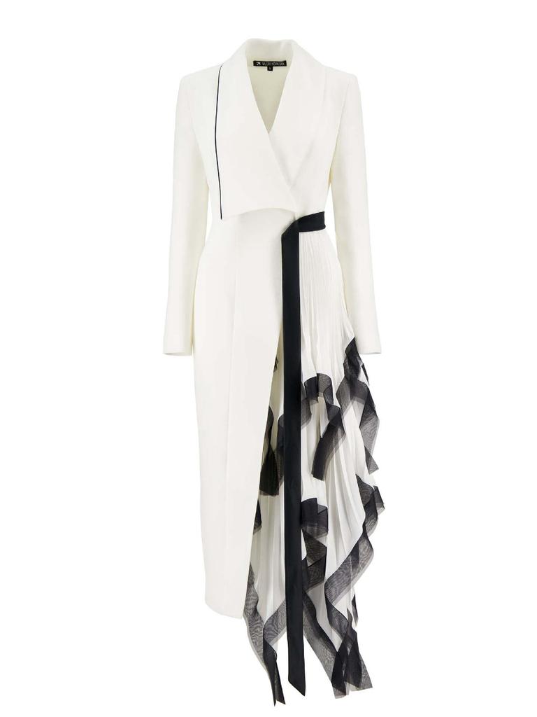 Women's Asymmetrical Pleated Ruffle Mesh Suit Jacket for Spring