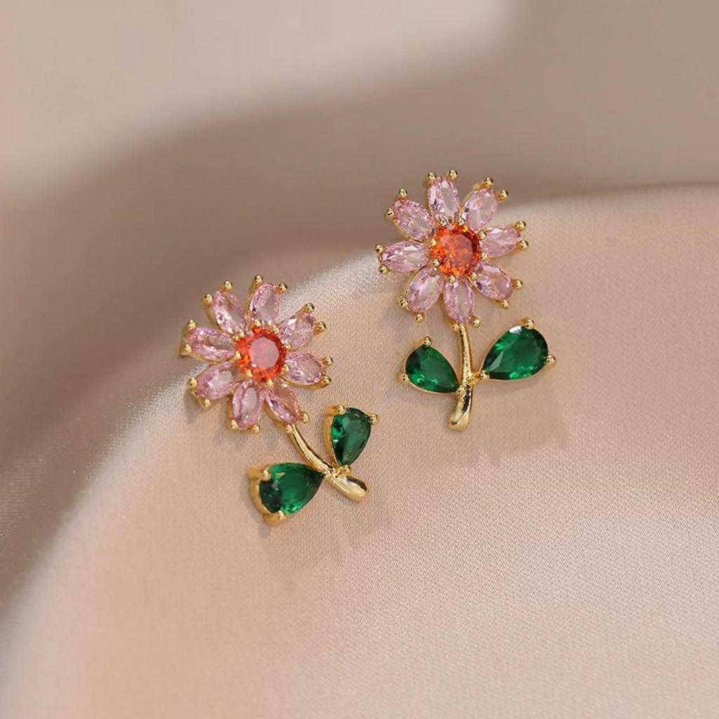 High-End Sparkle Zirconia Flower Stud Earrings & Necklace for Women - Versatile Luxury Design