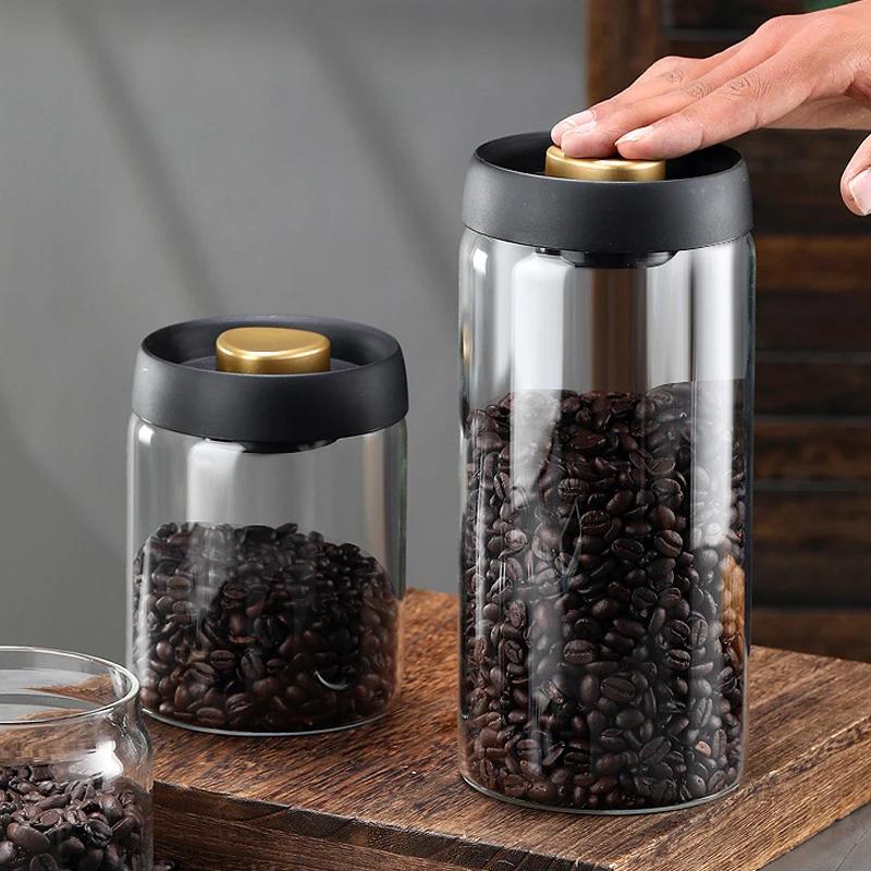 Vacuum Sealed Tank Coffee Bean Glass Sealed Jar Household Moisture-proof Air Extraction Airtight Container Coffee Storage Jar
