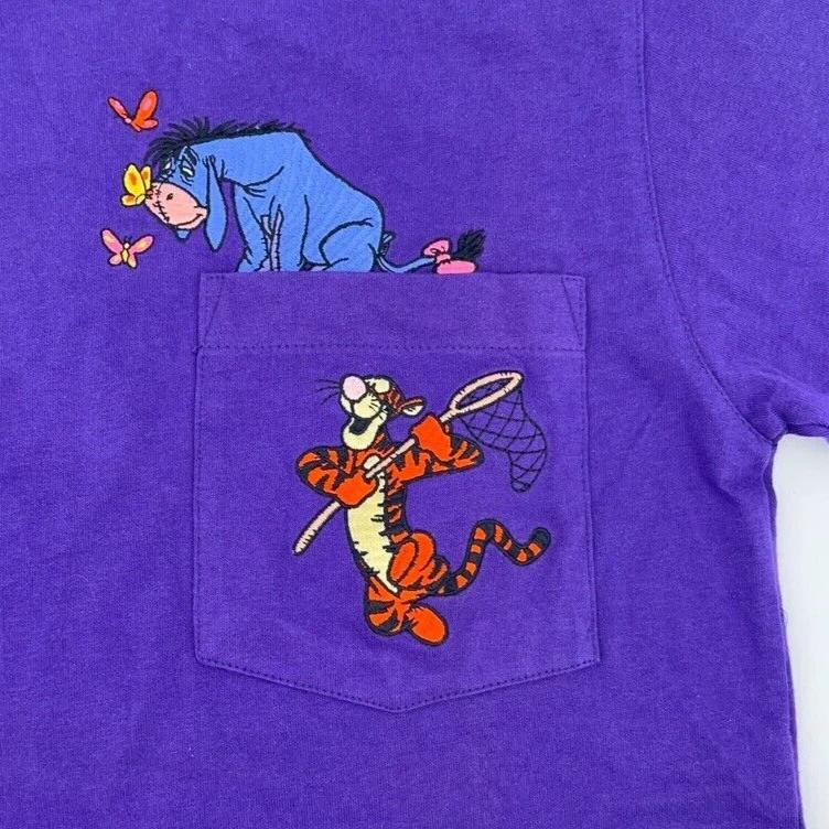 

vintage 90s DISNEY WINNIE THE POOH TIGGER EEYORE POCKET T-Shirt S cartoon NOS S