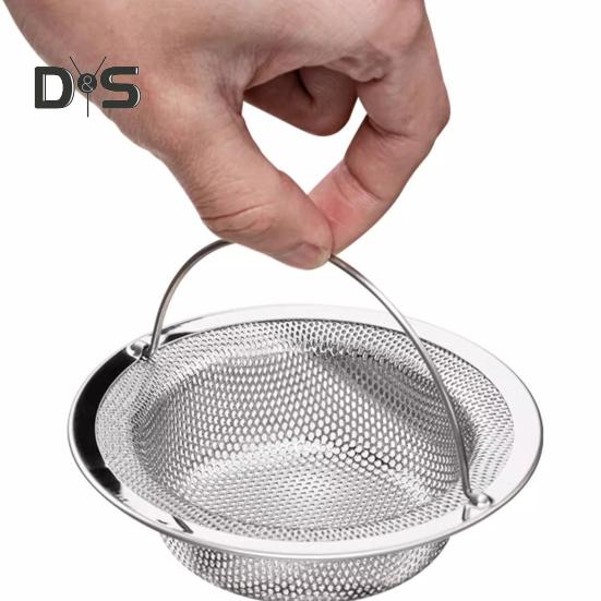 Filtre d'évier de cuisine en acier inoxydable Grand support de débris alimentaires Panier de vidange anti-obstruction à mailles fines Poignée facile à soulever Filtre d'égout durable