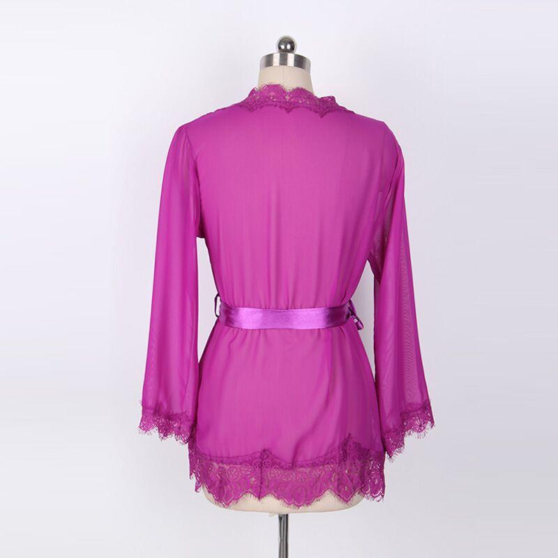 Women's Sexy Lingerie Dress Set V Neck Long Sleeved Nightwear Sleepwear Babydoll with G-string