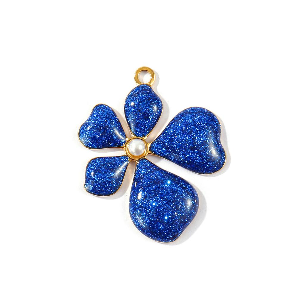 2 Pcs 304 Stainless Steel Pendants 18K Gold Plated Enamel Flower Acrylic Imitation Pearl Charms For DIY Necklace 3cm x 2.5cm
