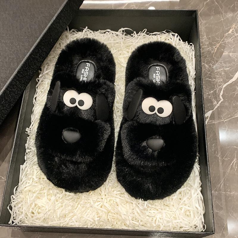 2025 Herbst und Winter neue Übergröße dicksohlige Wollpantoffeln mit einem Wort zum Draußen Tragen zu Hause warme lässige Hausschuhe