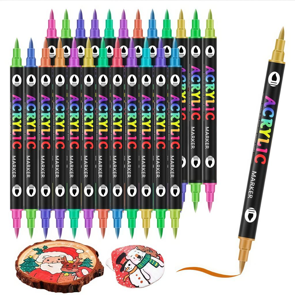 6/12-Pack Dual-Tip Acrylic Markers (With Soft Brush Tip) — Acrylic Paint Pens, Ideal For Calendars, Planners, And Card Making