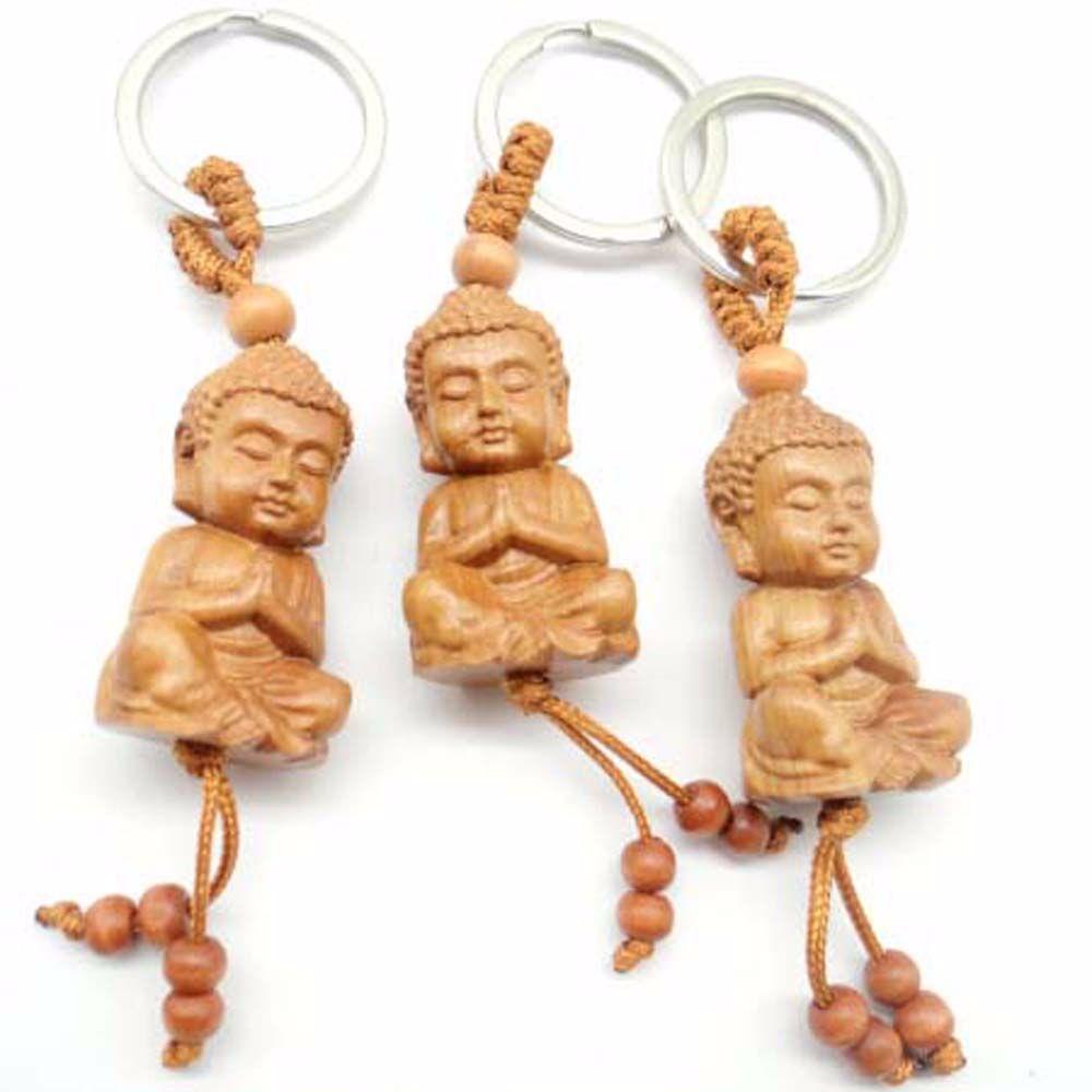 

Wood Carving Craft Buddhism Engraving Guanyin Buddha Keyfob Key Ring Car Accessories Keychain D