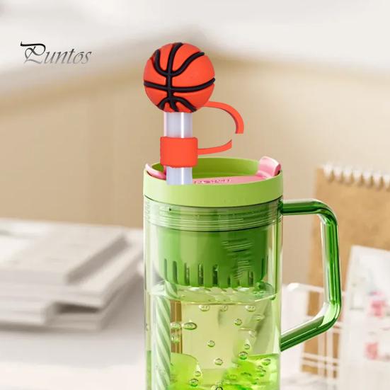 4 ks silikonové uzávěry na brčka 10mm tvar sportovního míče Sportovní láhev na slámu Kryt proti prachu Netěsnost proti vytečení Opakovaně použitelné pohárky Přetáčky na brčko Pití