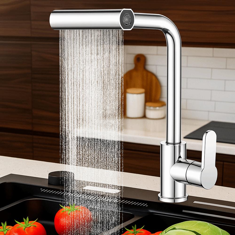 Hot Cold Single Hole Waterfall Kitchen Faucet 360°Rotating Sink Splash-proof Faucet  for Home