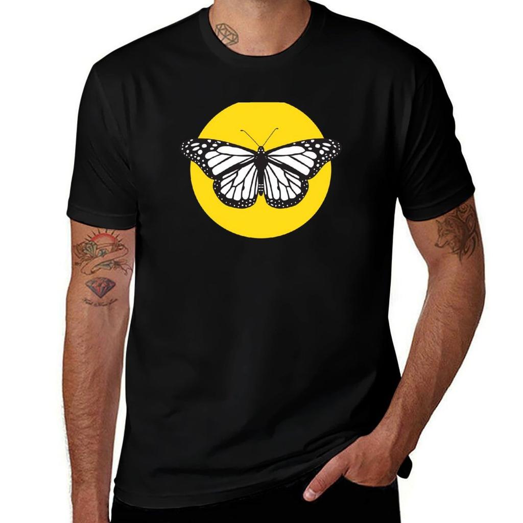 Monarch Butterflies In Black White And Yellow Tshirt Breathable Workout Short Sleeve Top Tshirt