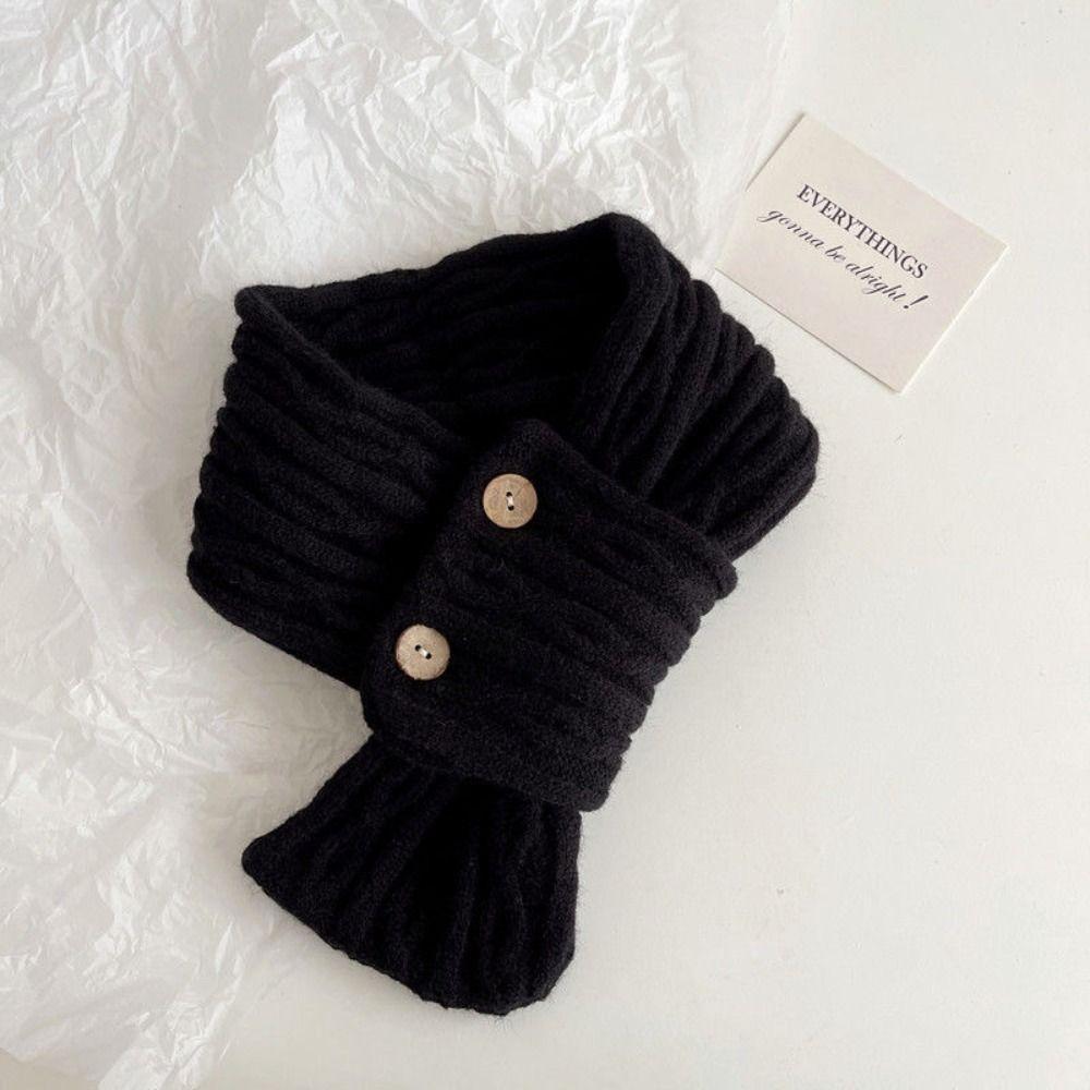 Windproof Cross Scarf Button Women Winter Neckerchief Casual Knitted Scarf Apparel Accessories