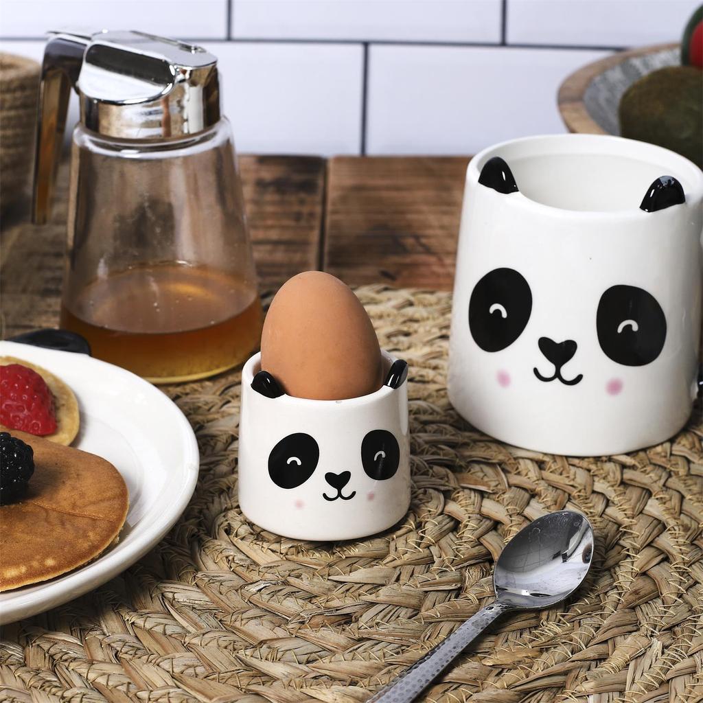 Egg Holder Ceramic Panda Black And White