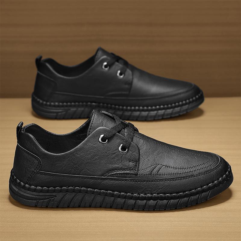 

Casual leather shoes men s breathable one-pedal Doudou shoes men s versatile middle-aged dad shoes non-slip soft-soled stitched single shoes 44 чорний